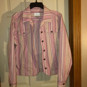 Christopher & Bank jacket size large L  stretchy fabric preowned pink plaid